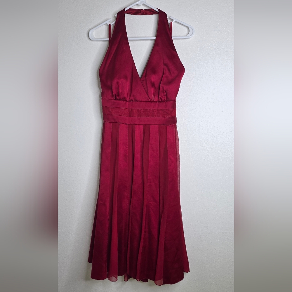 ​Calvin Klein 100% Silk Dress 6 Burgundy Halter 90s Minimalist Cocktail Luxe